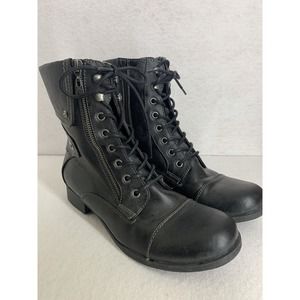 G By Guess Black Combat Boots Zip Lace Up Women's 9.5